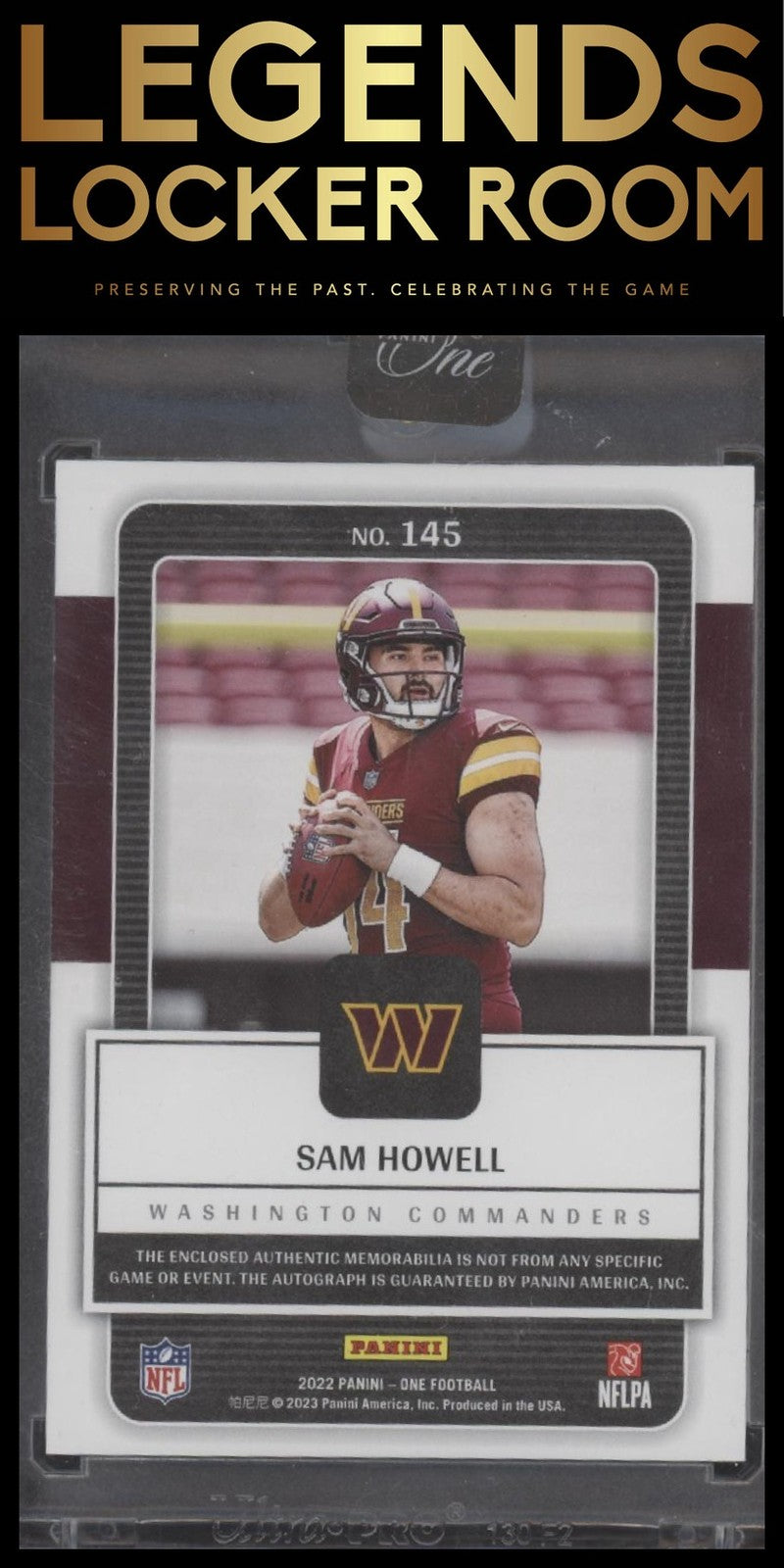2023 Panini One Sam Howell 2022 Panini One Premium Rookie Patch Auto /99