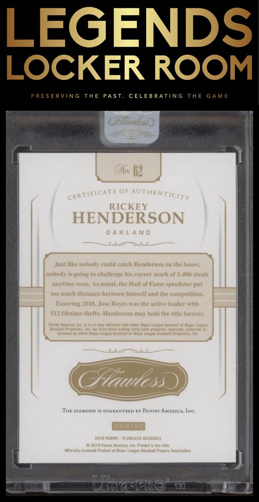 2018 Panini Flawless #62 Rickey Henderson #/20