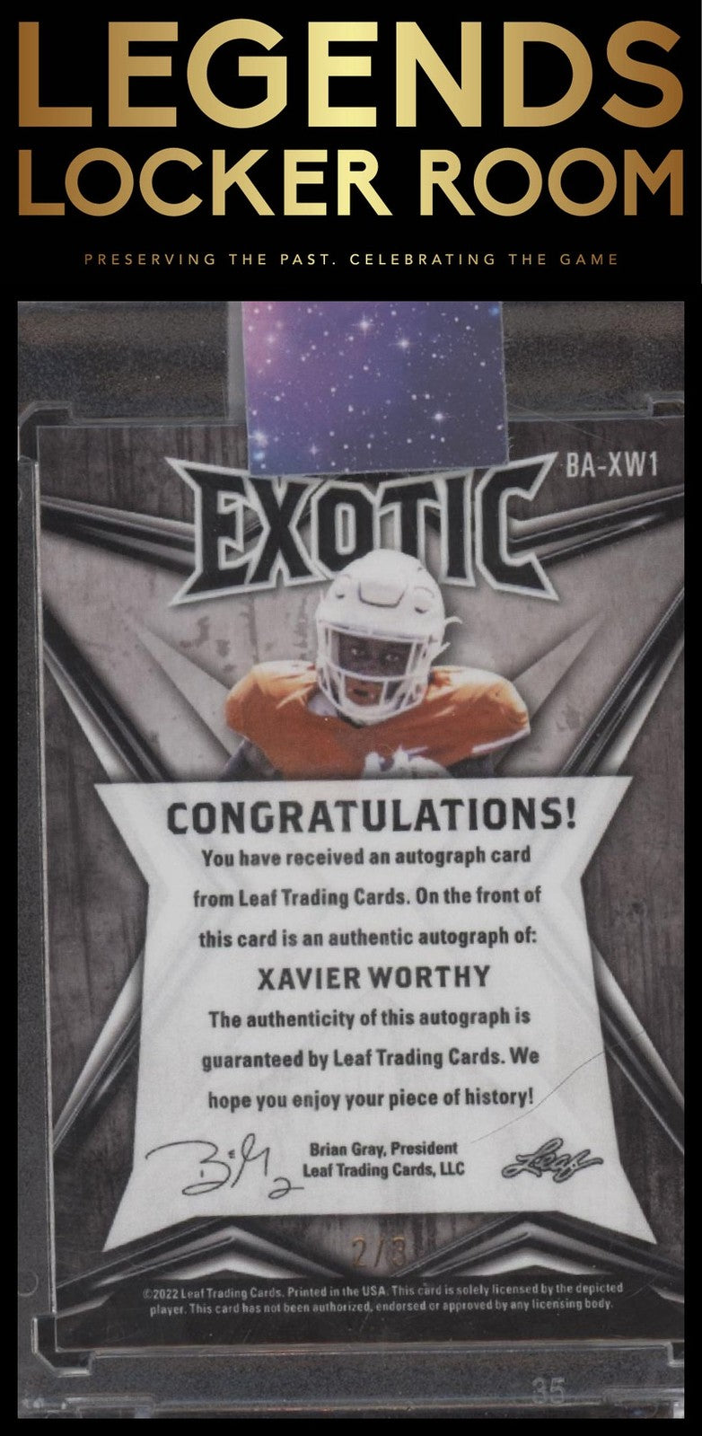 2022 Leaf Exotic #BA-XW1 Xavier Worthy Fish #/3