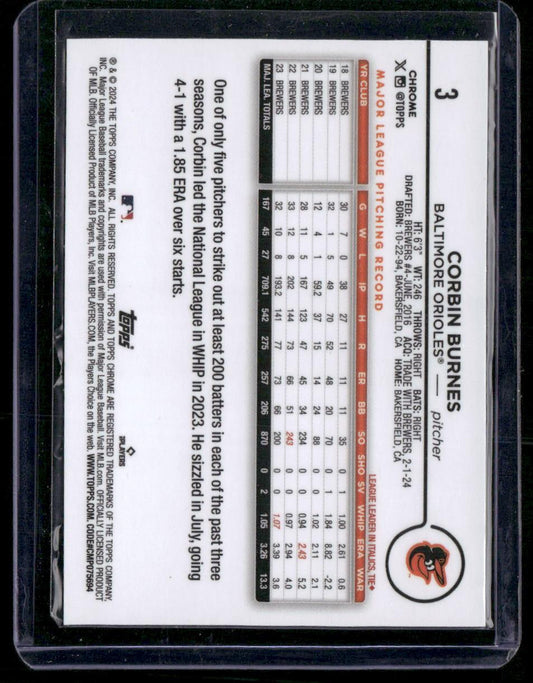 2024 Topps Chrome #3 Corbin Burnes