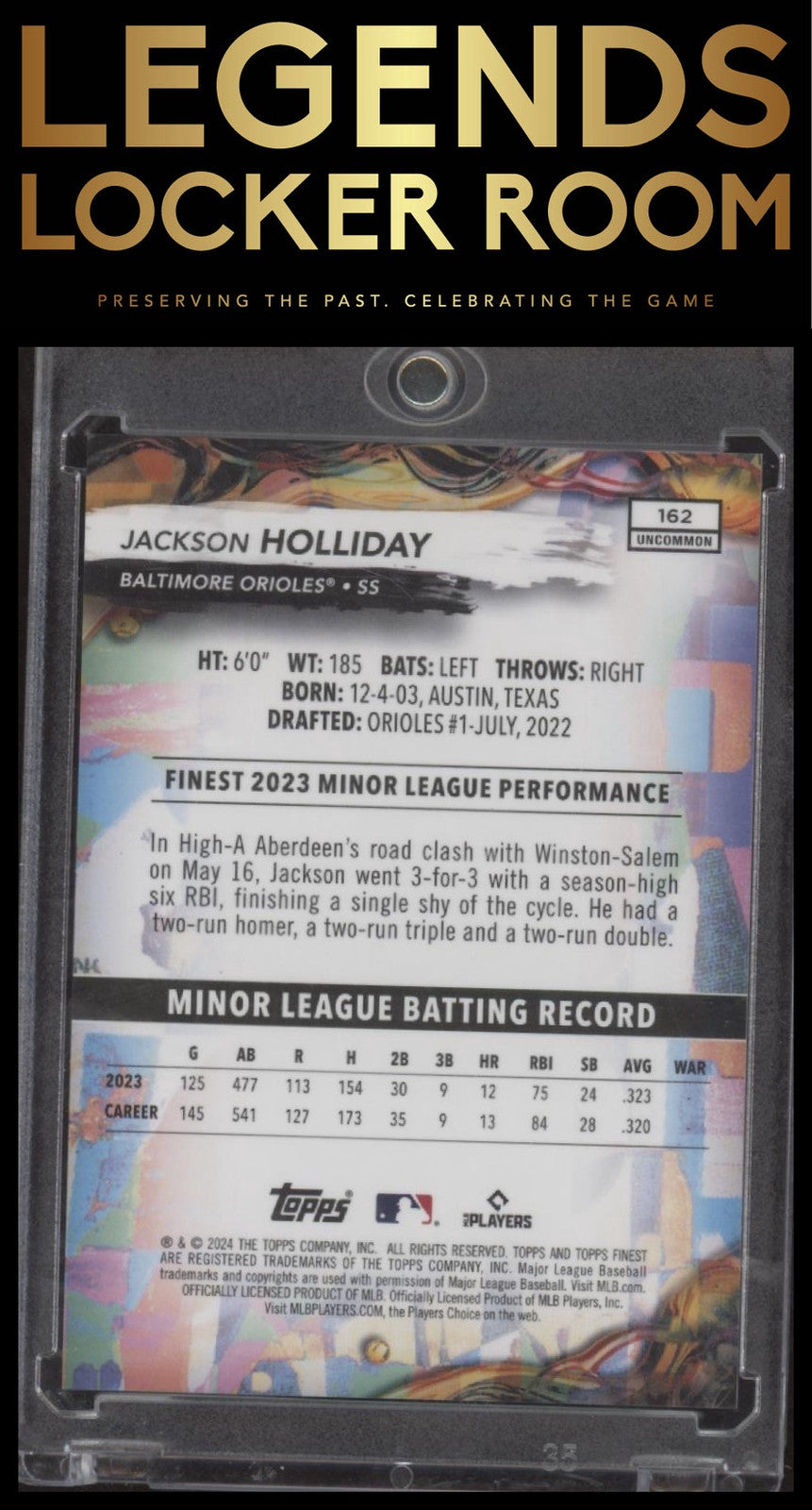 2024 Finest #162 Jackson Holliday Blue Refractors #/150
