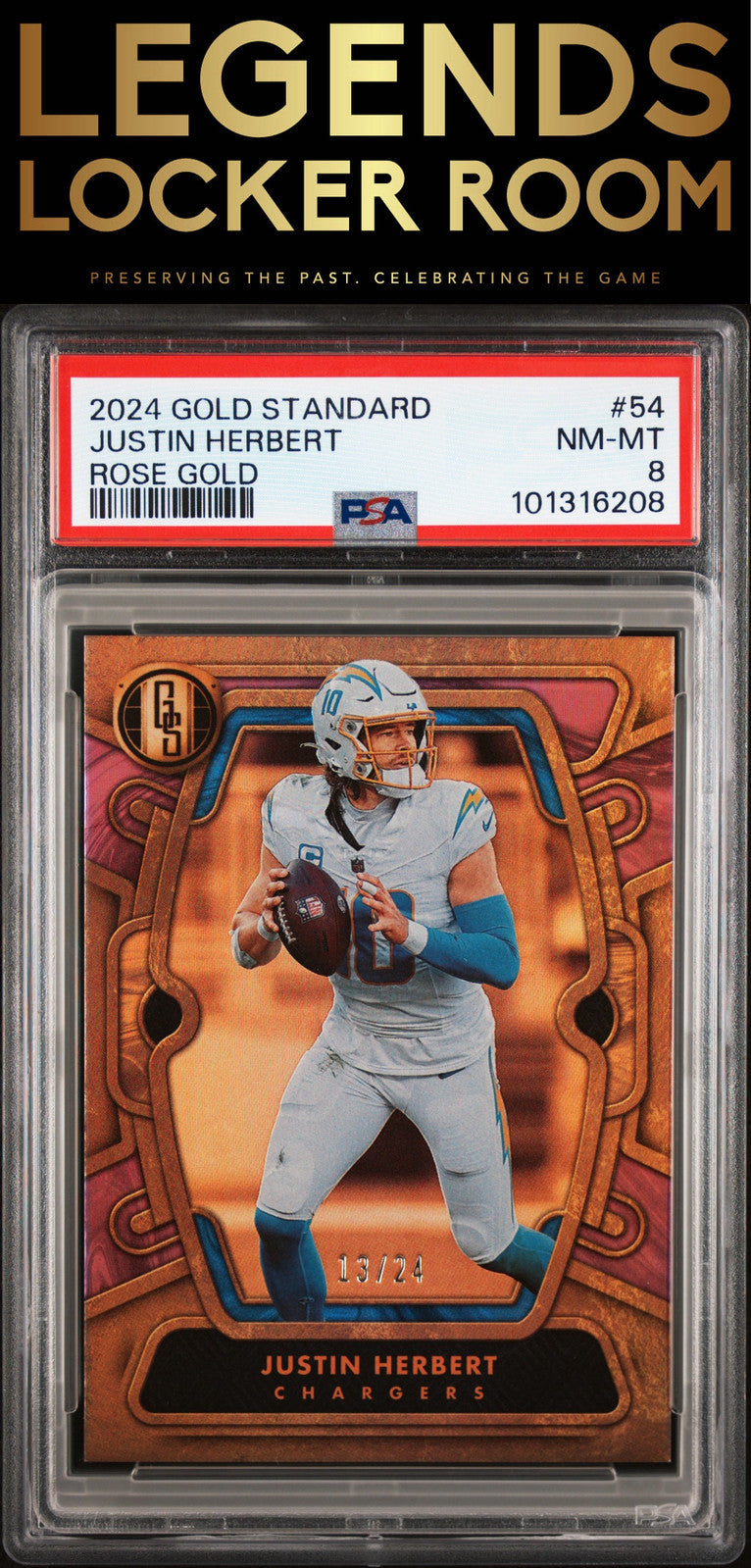 2024 Panini Gold Standard #54 Justin Herbert Rose Gold PSA 8