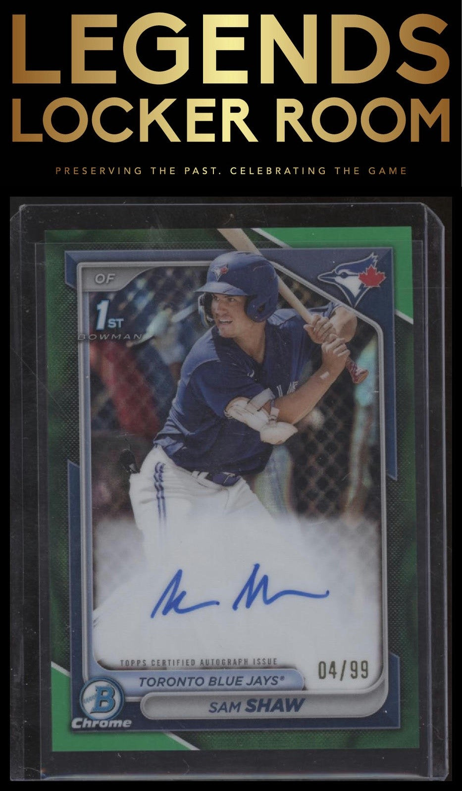 2024 Bowman Sam Shaw Chrome Prospects Auto Green Shimmer Refractors /99