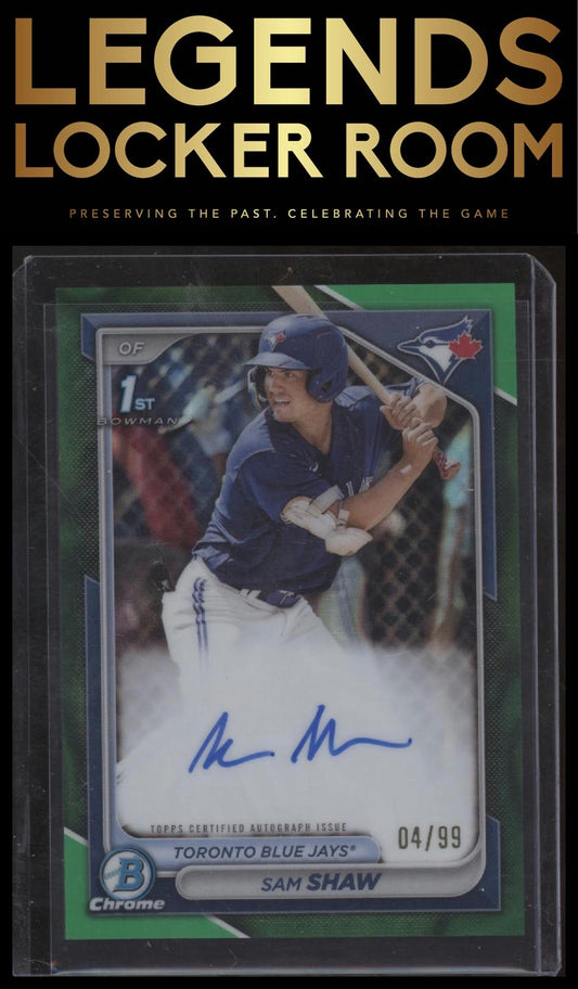 2024 Bowman Sam Shaw Chrome Prospects Auto Green Shimmer Refractors /99
