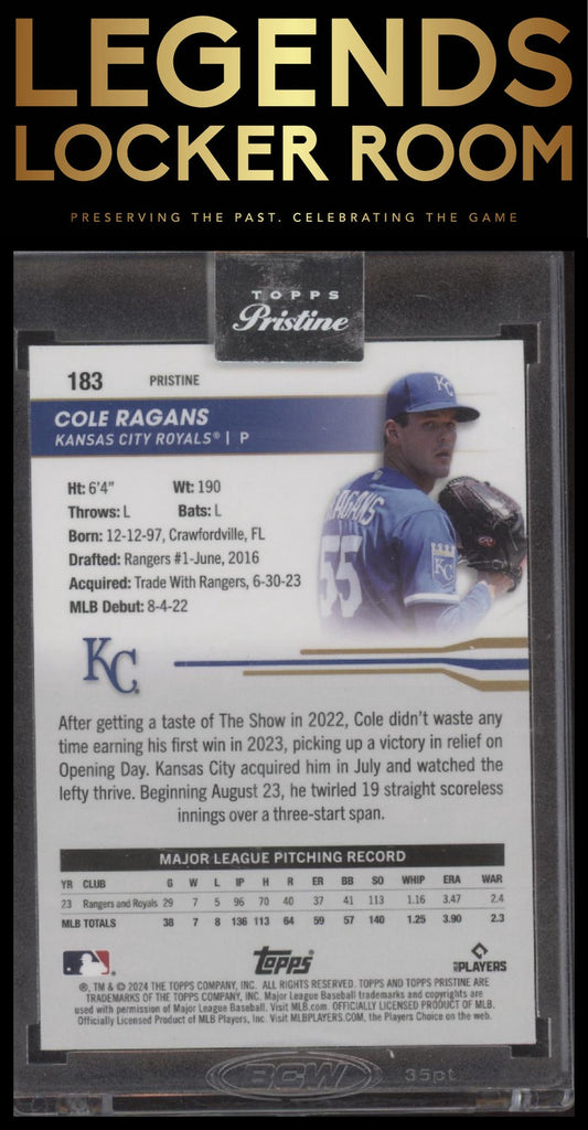 2024 Topps Pristine #183 Cole Ragans Purple Refractors #/99