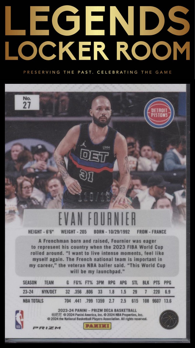 2023-24 Panini Prizm Deca #27 Evan Fournier Prizms Red #/199