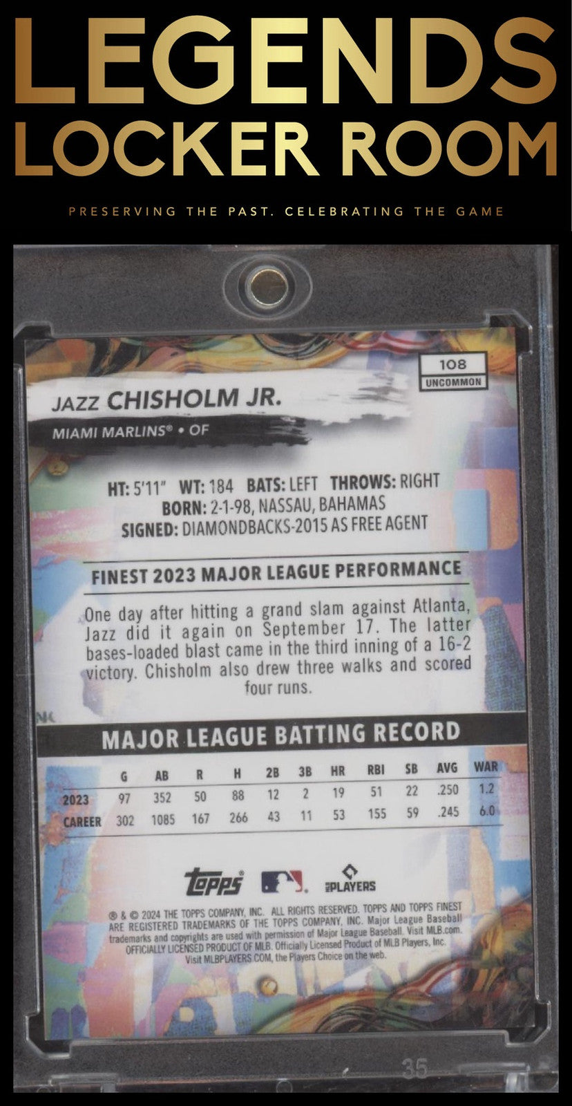 2024 Finest #108 Jazz Chisholm Jr. Sky Blue Refractors #/250