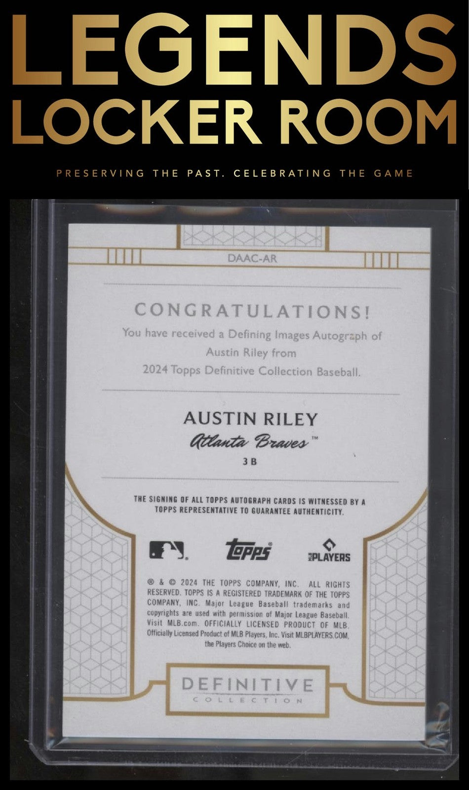 2024 Topps Definitive Austin Riley Defining Images On Card Auto #/25