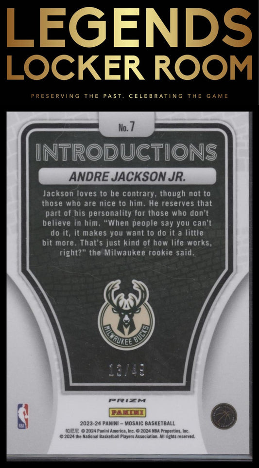 2023-24 Panini Mosaic #7 Andre Jackson Jr. Introductions Mosaic Orange #/49