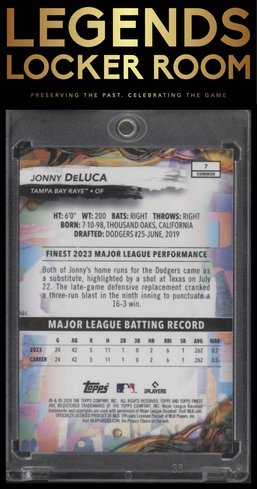 2024 Finest #7 Jonny DeLuca Purple Checkerboard Refractors #/150