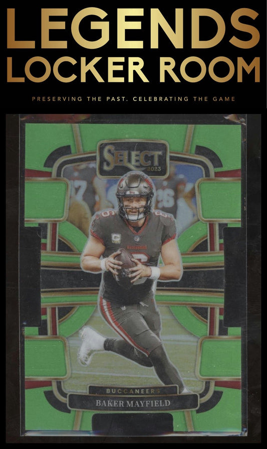 2023 Panini Select #92 Baker Mayfield Neon Green Prizms Die Cuts #/599