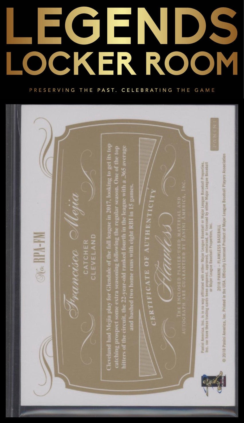 2018 Panini Flawless #RPA-FM Francisco Mejia Rookie Patch Autographs #/25