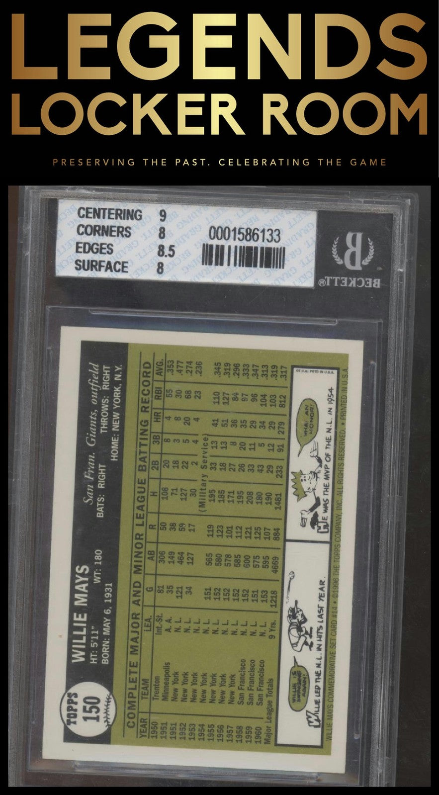 1997 Topps #NNO Willie Mays Willie Mays Auto BGS 8