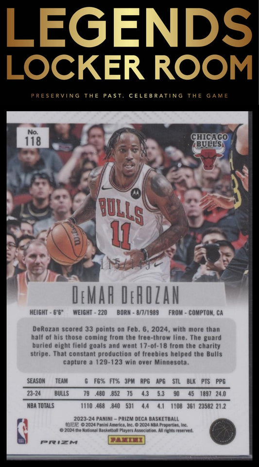 2023-24 Panini Prizm Deca #118 DeMar DeRozan Prizms Blue #/149