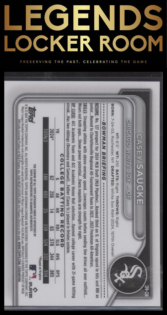2024 Bowman Draft #CPA-CSA Casey Saucke Chrome Prospect Autographs