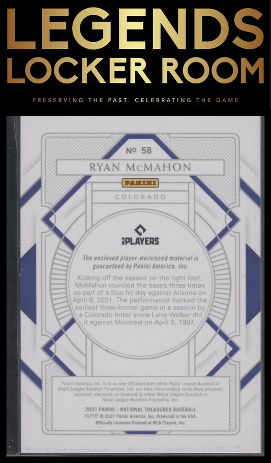 2021 Panini National Treasures #58 Ryan McMahon Holo Gold #/25