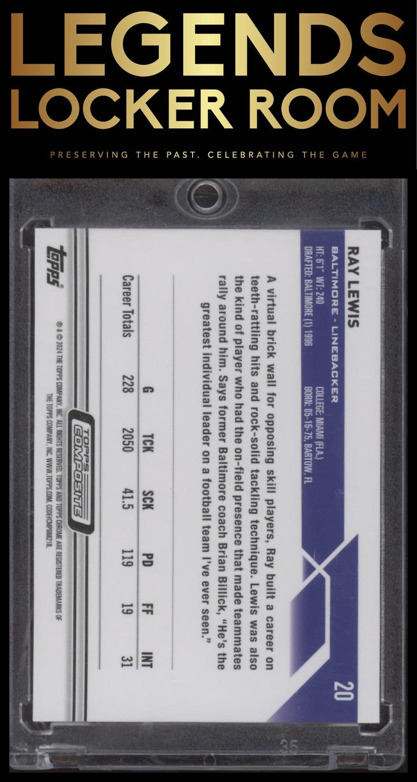 2023 Topps Composite #20 Ray Lewis Topps Chrome Magenta Refractor #/399