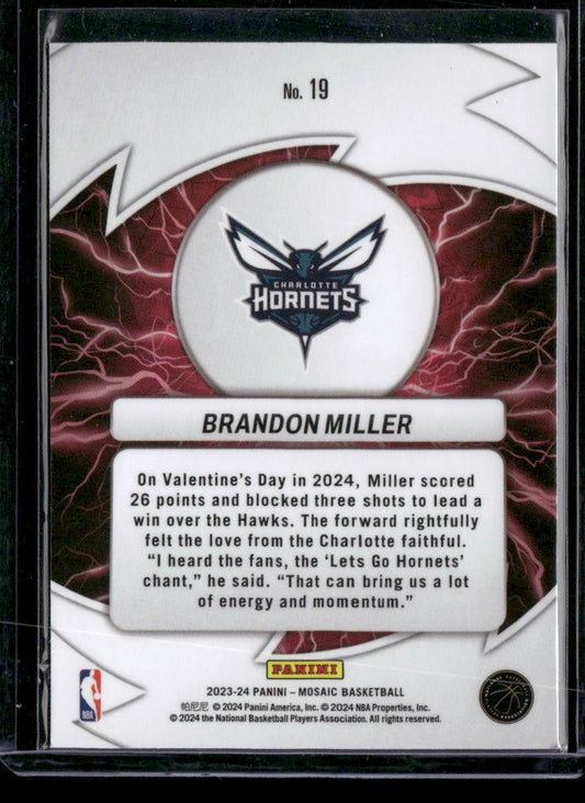 2023-24 Panini Mosaic #19 Brandon Miller Thunder Road