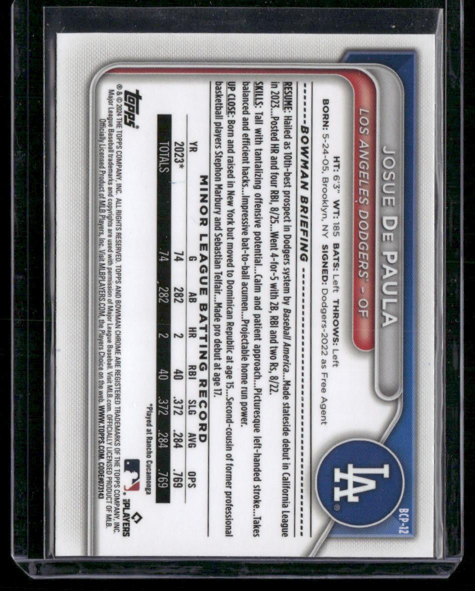 2024 Bowman Chrome Sapphire Josue De Paula Chrome Prospects