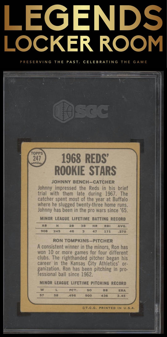1968 Topps #247b Reds 1968 Rookie Stars (Johnny Bench / Ron Tompkins) SGC 4.5