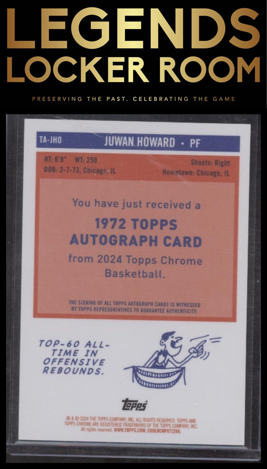 2023-24 Topps Chrome Sapphire Juwan Howard 1972 Topps Auto Padparadscha #/1