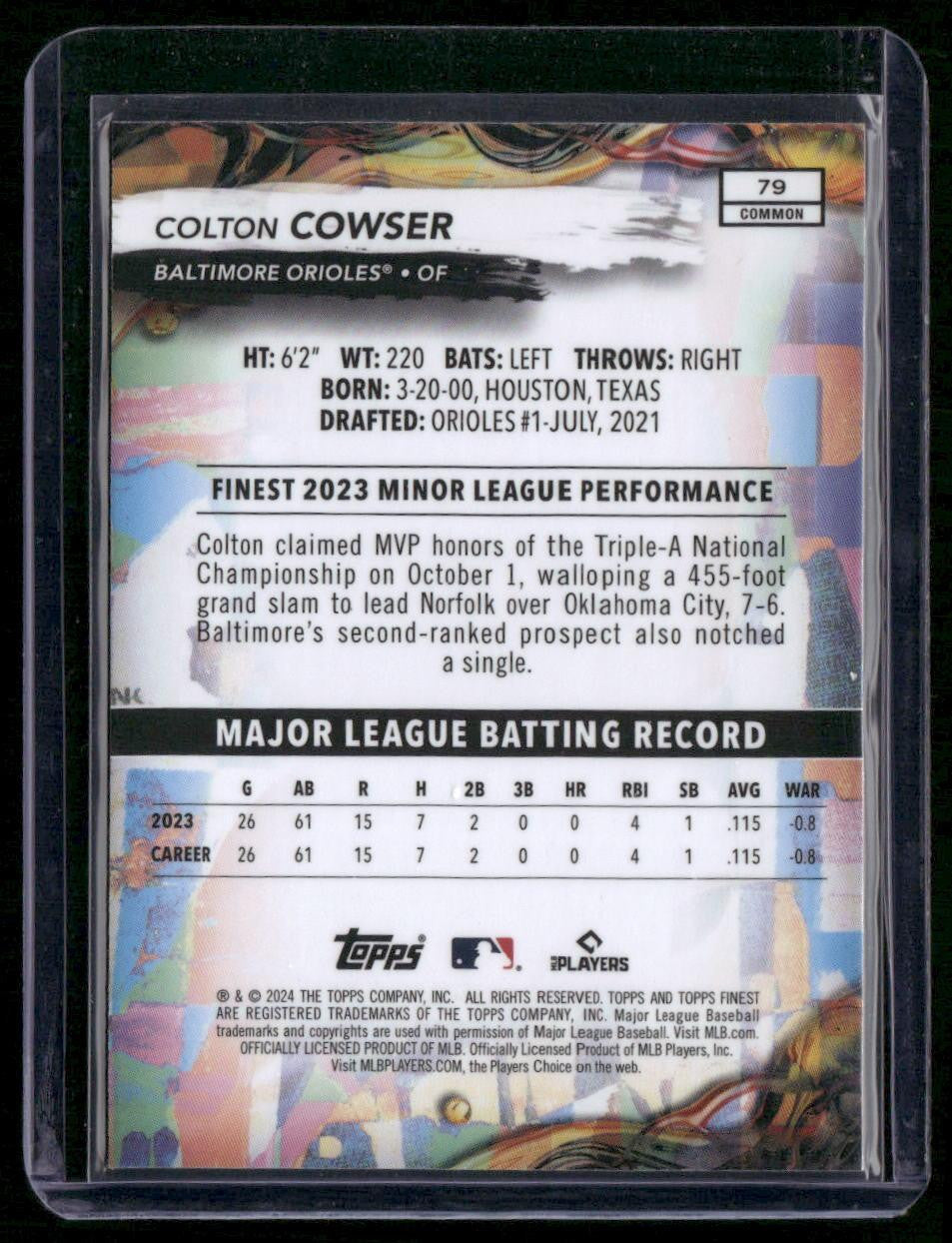 2024 Finest #79 Colton Cowser