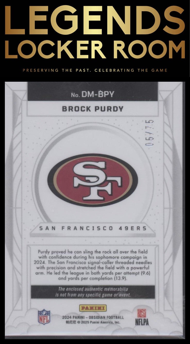 2024 Panini Obsidian - Dusk Memorabilia Red #DM-BPY Brock Purdy #/75