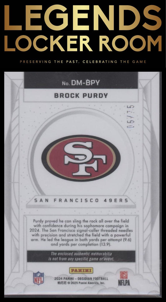 2024 Panini Obsidian - Dusk Memorabilia Red #DM-BPY Brock Purdy #/75