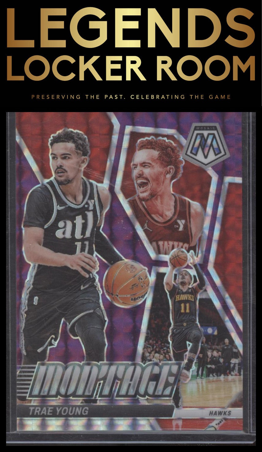2023-24 Panini Mosaic #9 Trae Young Montage Mosaic Purple #/99