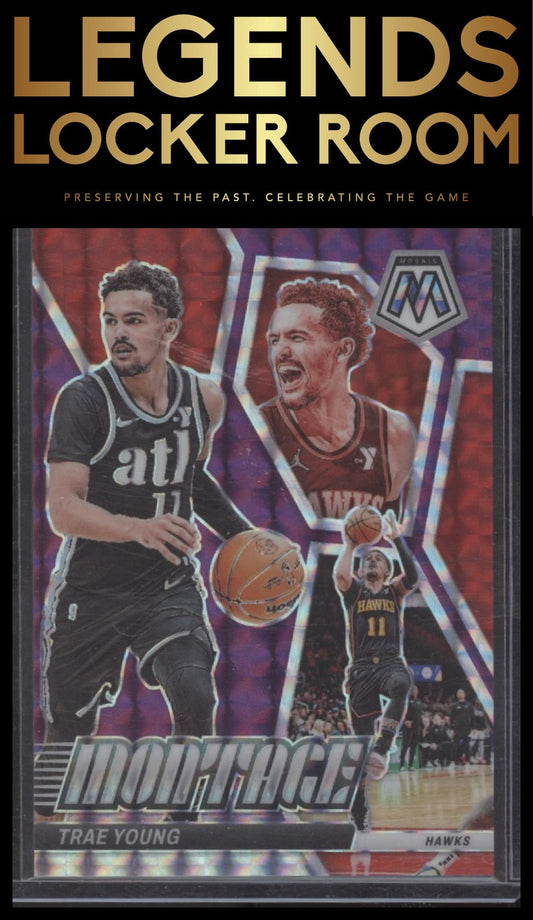 2023-24 Panini Mosaic #9 Trae Young Montage Mosaic Purple #/99