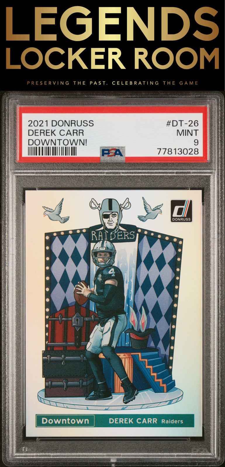 2021 Panini Donruss Downtown #DT-26 Derek Carr Downtown! PSA 9