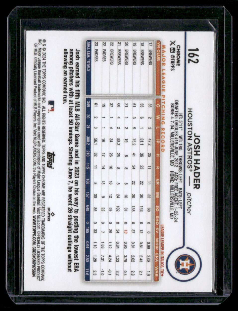 2024 Topps Chrome #162 Josh Hader