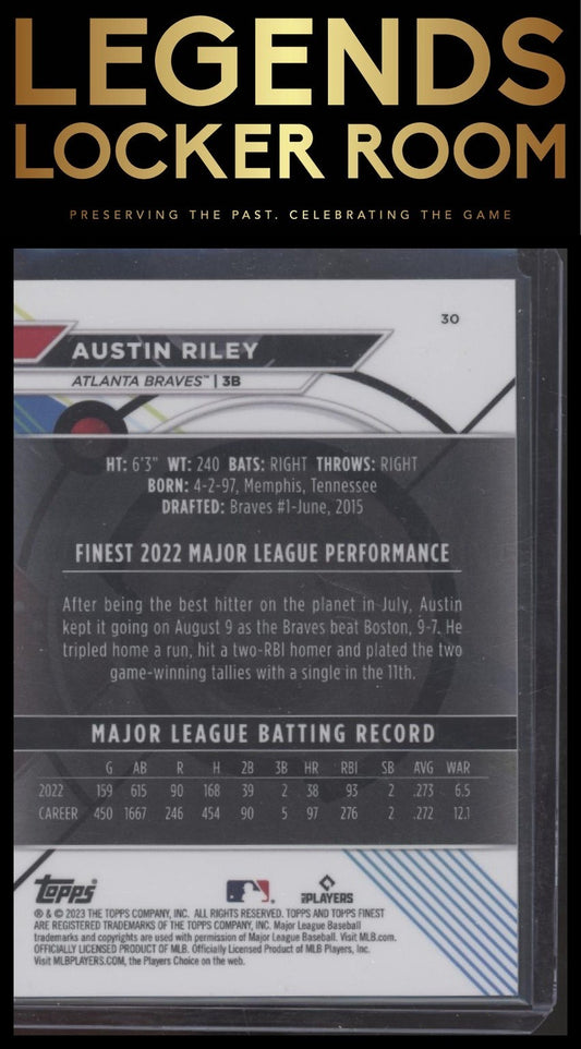 2023 Finest #30 Austin Riley Sky Blue Refractor #/300