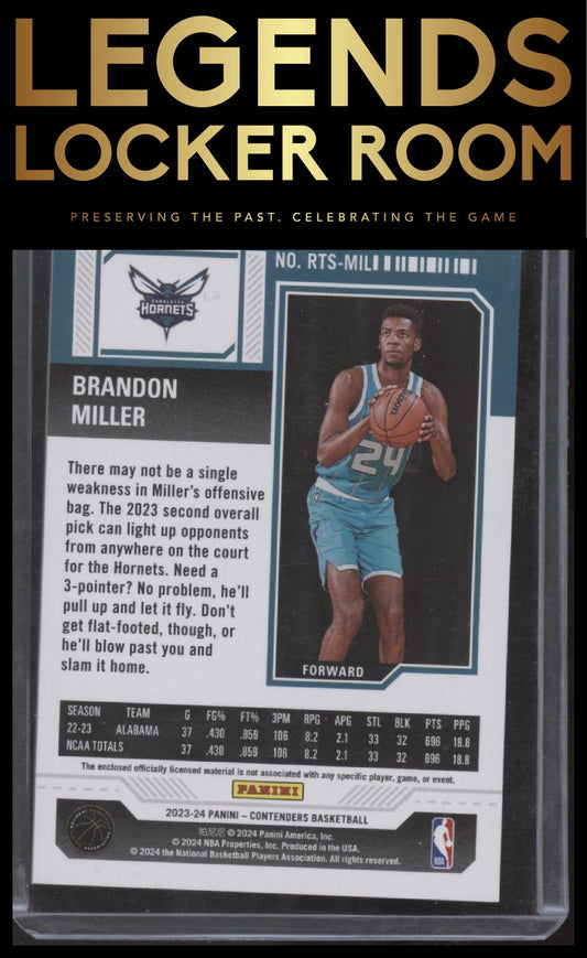 2023-24 Panini Contenders #RTS-MIL Brandon Miller Rookie Ticket Swatches