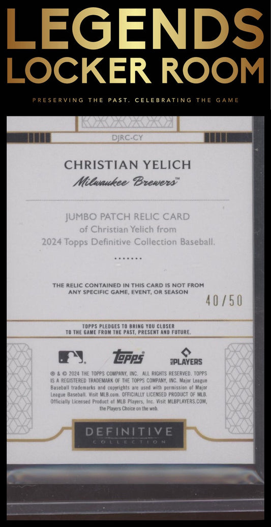 2024 Topps Definitive Collection Christian Yelich Jumbo Relic Collection #/50