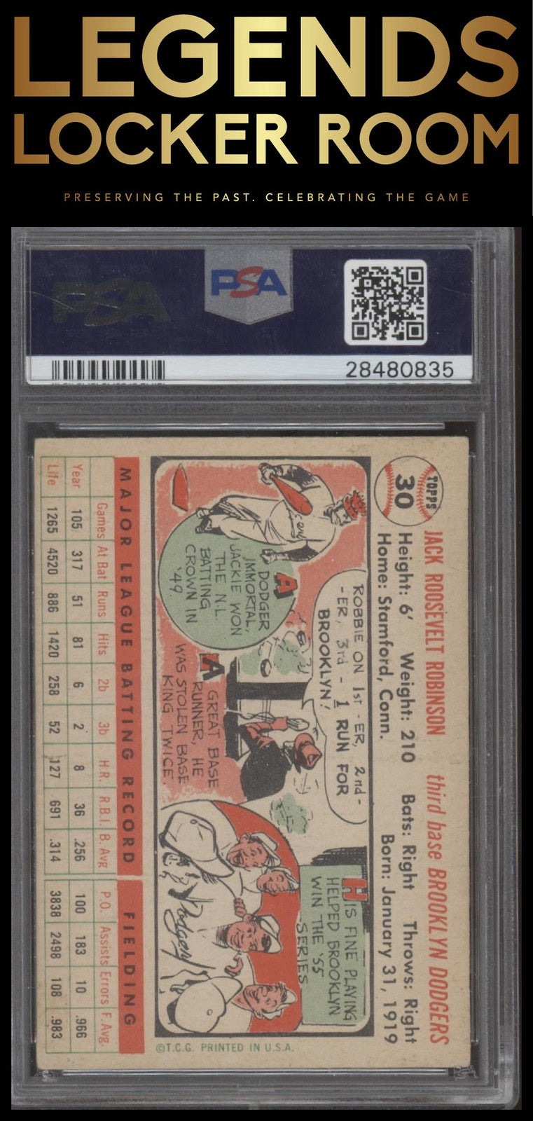 1956 Topps #30 Jackie Robinson White Back White Back PSA 4.5