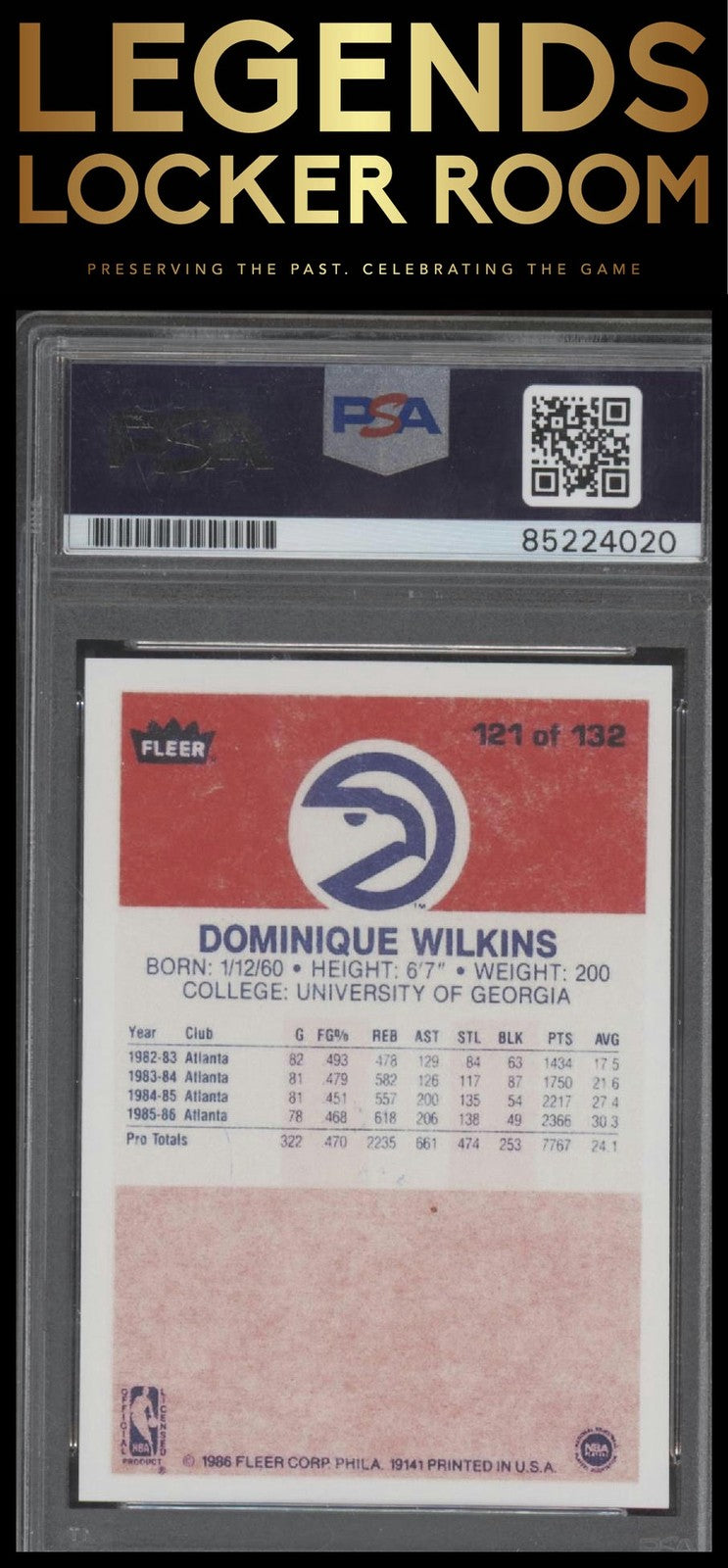 1986-87 Fleer #121 Dominique Wilkins Auto PSA