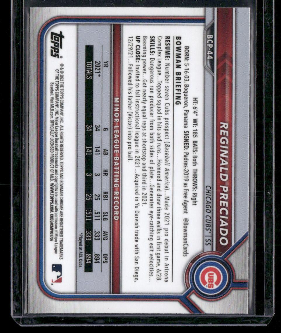2022 Bowman #BCP-44 Reginald Preciado Chrome Prospects