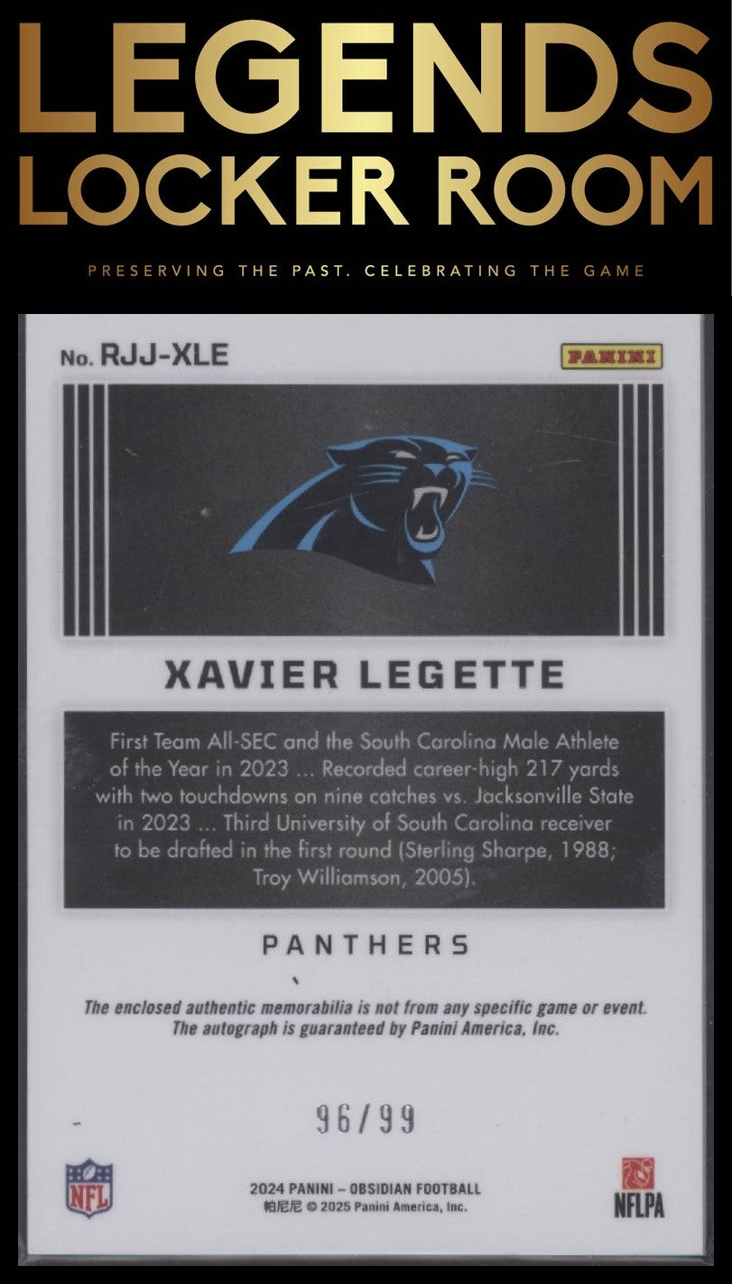 2024 Panini Obsidian Xavier Legette Rookie Jumbo Jersey Auto /99