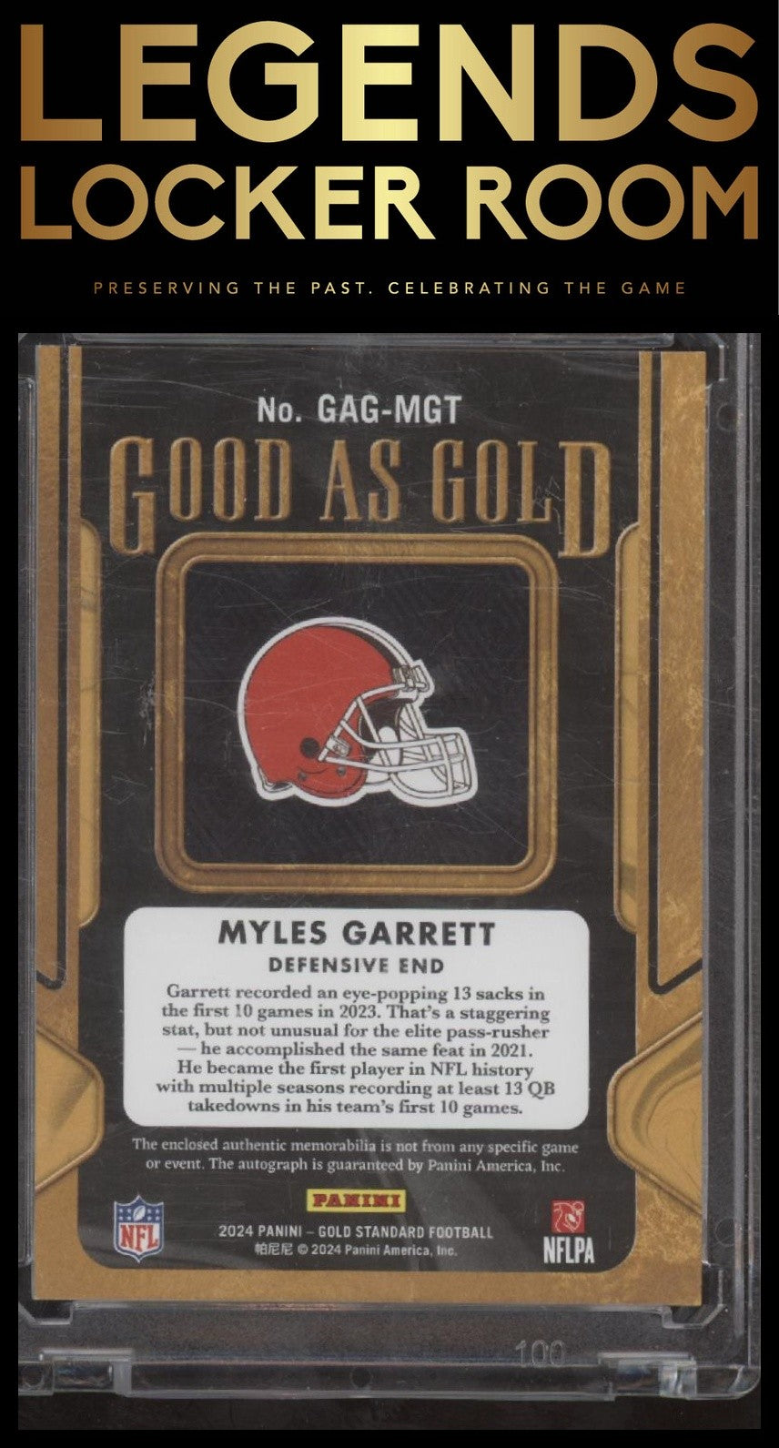 2024 Panini Gold Standard #GAG-MGT Myles Garrett Good as Gold White Gold #/49