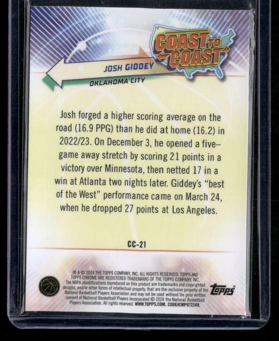 2023-24 Topps Chrome #CC-21 Josh Giddey Coast to Coast