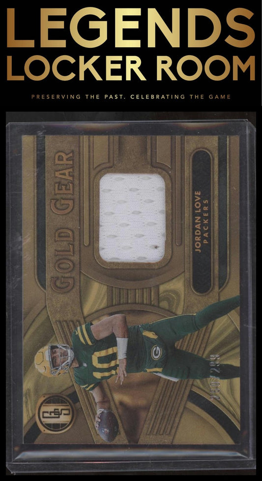 2024 Panini Gold Standard #GG-JLE Jordan Love Gold Gear #/299