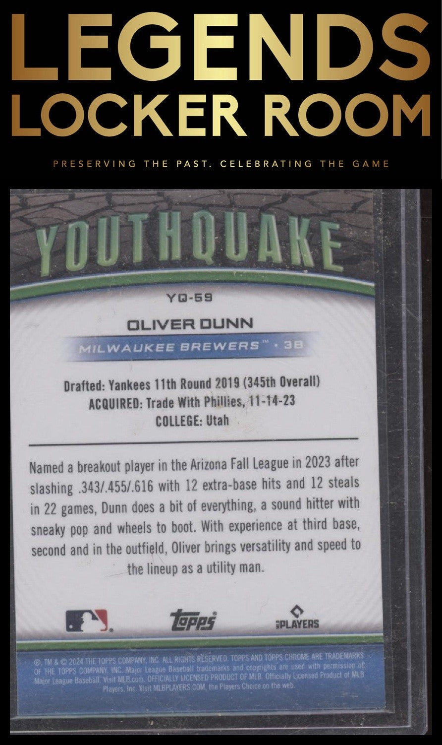 2024 Topps Chrome Update #YQ-59 Oliver Dunn Youthquake Green Refractors #/99