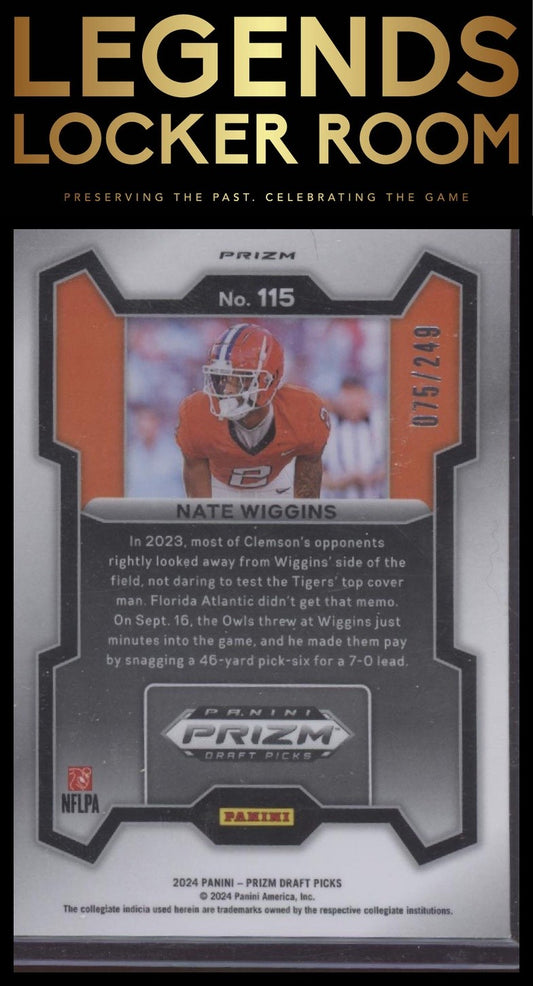 2024 Panini Prizm Draft Picks #115 Nate Wiggins Blue Wave #/249