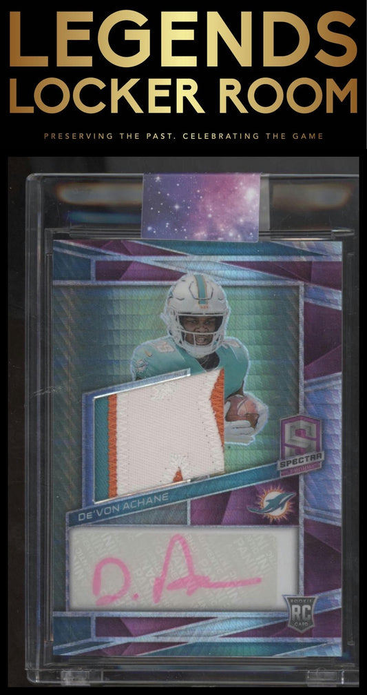 2023 Panini Spectra #209 De'Von Achane Rookie Patch Autographs Neon Pink #/25