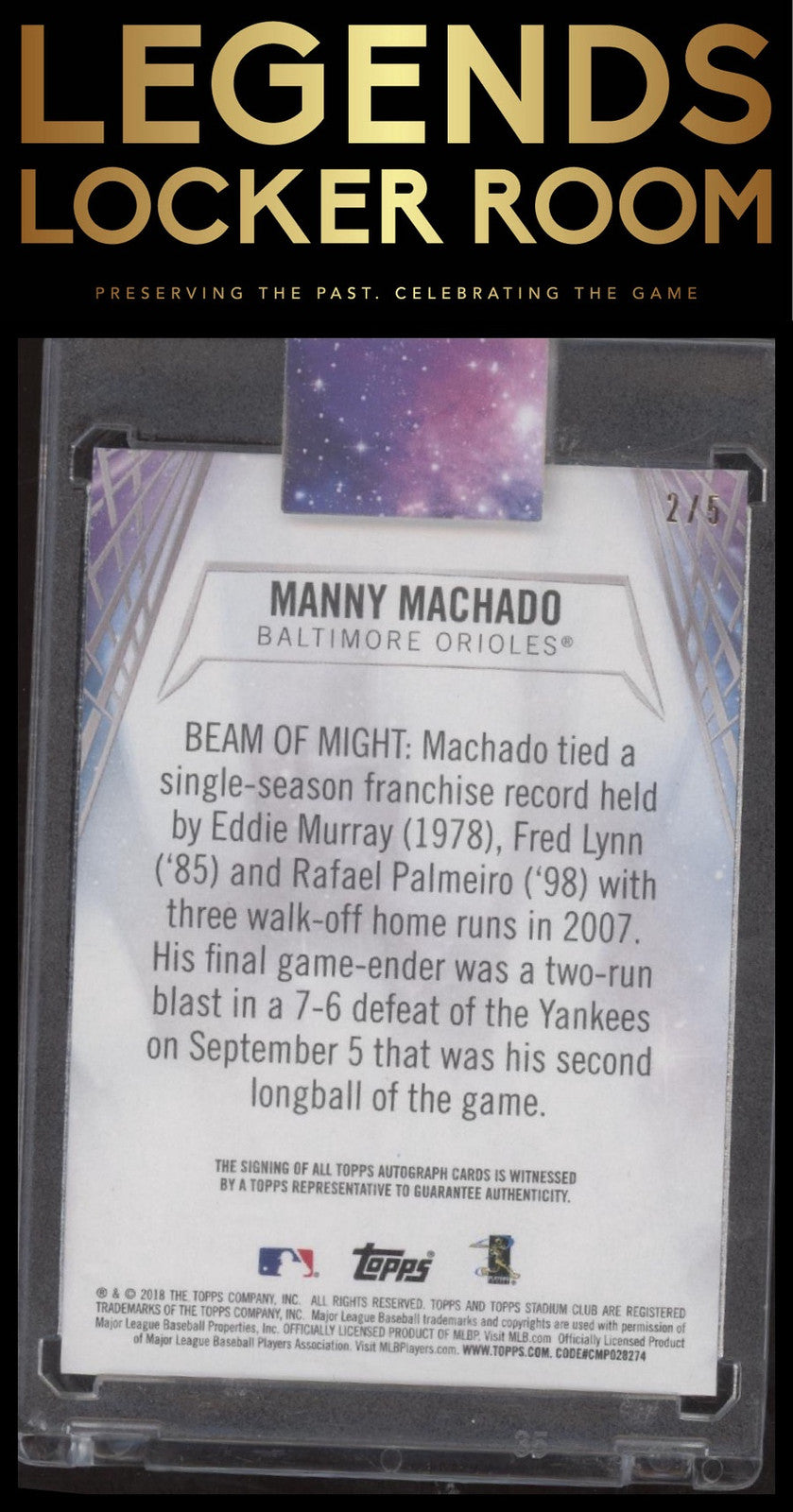 2018 Stadium Club #BTA-MM Manny Machado Beam Team Autographs Orange #/5