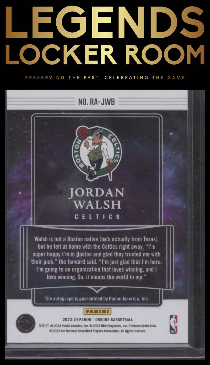 2023-24 Panini Origins #RA-JWB Jordan Walsh Rookie Autographs