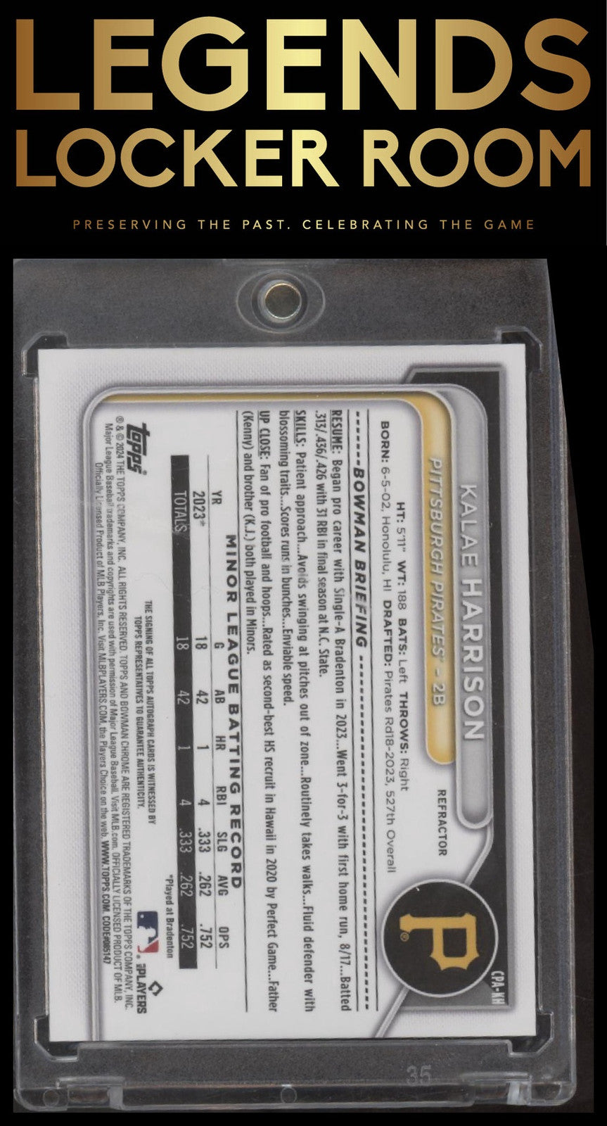 2024 Bowman Chrome #CPA-KH Kalae Harrison Prospects Autographs Refractors #/499