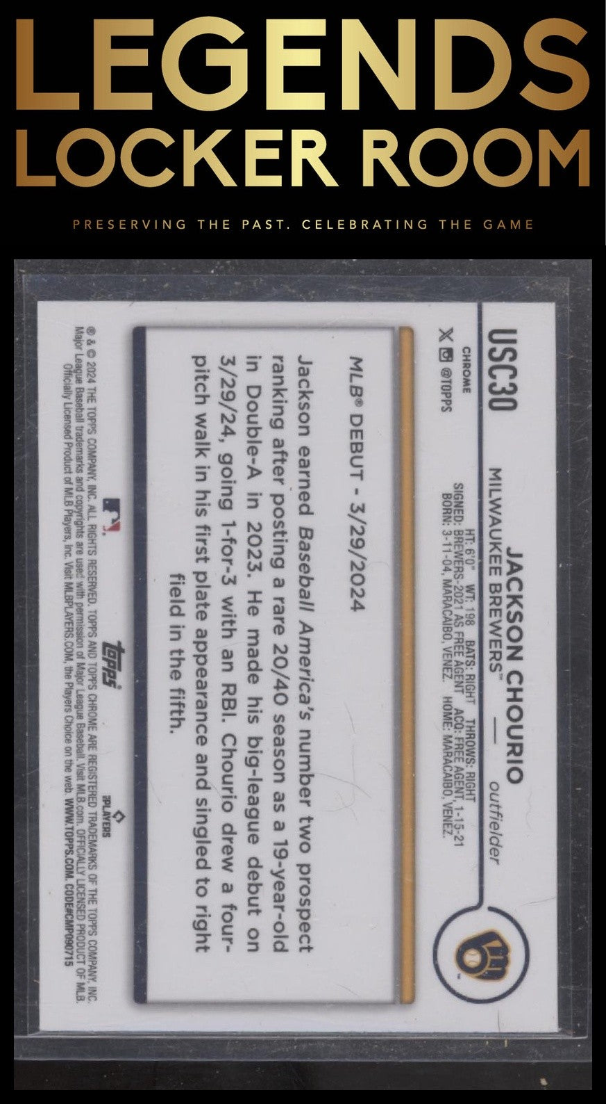 2024 Topps Chrome Update Jackson Chourio Magenta Lamp Refractors /299