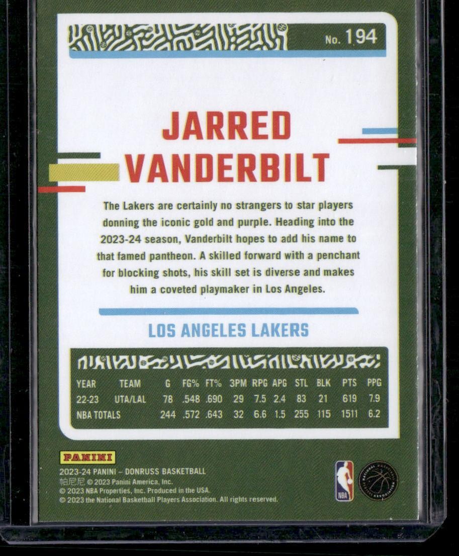 2023-24 Donruss #194 Jarred Vanderbilt Green Laser Holo
